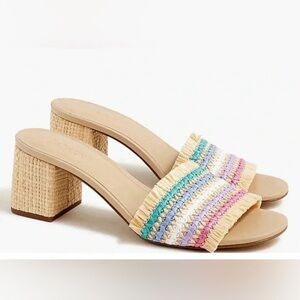 J.Crew Rainbow Raffia Woven mule heels 
Size 7